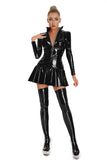 Casual Dresses Women Sexy Wetlook Leather Dress Elastic Erotic Zipper Open Crotch Glossy Latex Pleated Skirt Long Sleeve Sexi