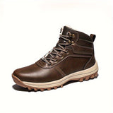 Plus Size Men's Trendy High Top Boots With Warm Plush Lining, Comfy Non Slip Lace Up Thermal Shoes, Winter