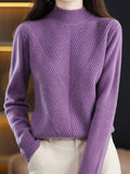 themeisles Urban Long Sleeves Solid Color Half Turtleneck Sweater Tops