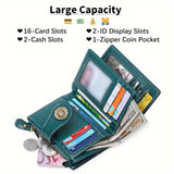 Genuine Leather Fashion RFID Wallet Women Clutch Credit Card Holder, Women's Casual Coin Purse Large Capacity Coin Purse, Ladies Zipper Clutch Bag short Wallet