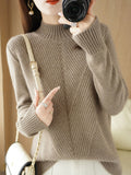 themeisles Urban Long Sleeves Solid Color Half Turtleneck Sweater Tops