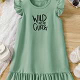 WILD LIKE CURLS Print, Girl's Fashion Casual Round Neck Flying Sleeve Dress For Summer