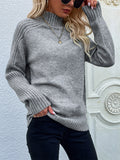 themeisles Stylish Long Sleeves Loose Solid Color High-Neck Sweater Tops