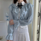 themeisles Blue Bow Ruffle Shirt SE22771