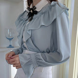 themeisles Blue Bow Ruffle Shirt SE22771