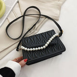 themeisles BACK TO COLLEGE    Pearl Chain Strap Handbags For Women Designer Pu Leather Shoulder Bag Plaid Simple Female Crossbody Bag Small Square Bag