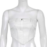 themeisles White Strapless Cropped Tube Top Women Sexy Backless Boob Tube Crop Tops Zipper Black Thread Camisole Summer