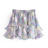 Sweet Floral Print Ruffle Skirt Women Elastic High Waist Mini Jupe Femme Holiday Summer Boho Beach Casual faldas