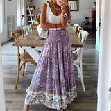 Summer High Waist Long Printed A-Line Skirt Floral Skirt Women Casual Beach Faldas Female Boho Elastic Waist Holiday Maxi Skirts