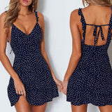 themeisles Women Dresses Summer Sexy Dress Ladies High Waist Dot Printing Mini Dresses Vestidos Back Lacing Straps Backless Dress