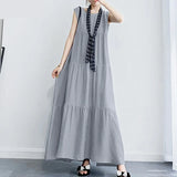 themeisles Stylish Women's Ruffle Sundress Solid Summer Dress Casual Sleeveless Maxi Vestidos Female O neck  Robe Oversized