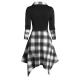 themeisles Women Vintage Plaid Dresses Punk Gothic Patchwork Lace Up Dress Short Sleeve Irregular Dress Summer Feminina Vestidos Mujer