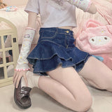 themeisles Ruffle Pleated Skirts Womens Summer Low Waist A Line Y2K Denim Skirt Sexy Mini Short Skirts Women Sex Jeans Woman Skirts