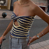 Strapless Knitted Tube Crop Top Vest Women Hollow Out Sleeveless Summer Autumn Backless Y2K Tank Vintage Fashion