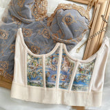 Townlike Summer  Waist Oil Painting Waist Seal Corset Slim Sexy Crop Top Women Short Bandage Corset Top With Fishbone