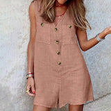 themeisles Summer Jumpsuits Women V Neck Sleeveless Rompers Stylish Short Playsuits Casual Solid Loose Beach Overalls Oversized