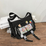 themeisles  Korean Student Preppy Style Messenger Bag Large-capacity Shoulder Bag Women Nylon Bag Transparent Pocket Crossbody Bag Satchels