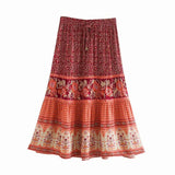 Summer Skirt Women Paisley Floral Print Skirts Casual Vintage A-Line Beach Skirt saia Jupe Femme faldas Midi Skirts