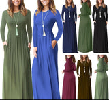 themeisles 3XL Sexy Women Dress Summer Solid Casual Full Sleeve Maxi Dress For Women Long Dress Lady Dresses