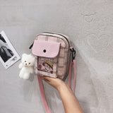 themeisles  Japanese Lovely Small Bag Women Plaid Flap New Crossbody Bags Girls Nylon Shoulder Bag Bolsa Feminina Transparent Pocket Bags