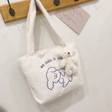 themeisles  Women's Bag New Plush Tote Bag For Women  Cartoon Embroidery Handbag Women Shoulder Bag Shopper Bag Winter Bags Bolsa Mujer