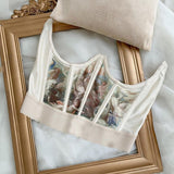 Townlike Summer  Waist Oil Painting Waist Seal Corset Slim Sexy Crop Top Women Short Bandage Corset Top With Fishbone