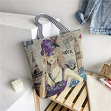 themeisles  Fashion Folding Women Big Size Handbag Tote Ladies Casual Flower Printing Canvas Graffiti Shoulder Bag Beach Bolsa Feminina