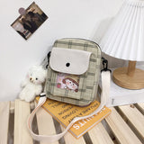 themeisles  Japanese Lovely Small Bag Women Plaid Flap New Crossbody Bags Girls Nylon Shoulder Bag Bolsa Feminina Transparent Pocket Bags