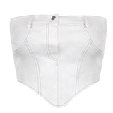 themeisles White Strapless Cropped Tube Top Women Sexy Backless Boob Tube Crop Tops Zipper Black Thread Camisole Summer