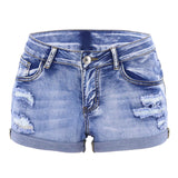 Women’s Ripped Denim Shorts Summer Beach Wild Chic Sexy Mid Waist Rolled Cuff Distressed Stretchy Slim Casual Shorts