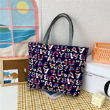 themeisles Fashion Folding Women Big Size Handbag Tote Ladies Casual Flower Printing Canvas Graffiti Shoulder Bag Beach Bolsa Feminina