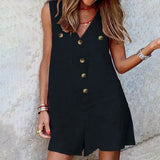 themeisles Summer Jumpsuits Women V Neck Sleeveless Rompers Stylish Short Playsuits Casual Solid Loose Beach Overalls Oversized