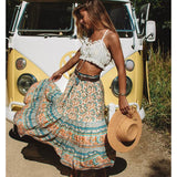 Summer Skirt Women Paisley Floral Print Skirts Casual Vintage A-Line Beach Skirt saia Jupe Femme faldas Midi Skirts