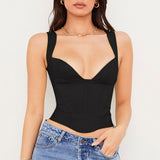 High Quality Women Summer Tops Sexy Crop Tops Sleeveless Clubwear Green Black Padded Corset Top Streetwear Ladies