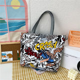 themeisles Fashion Folding Women Big Size Handbag Tote Ladies Casual Flower Printing Canvas Graffiti Shoulder Bag Beach Bolsa Feminina