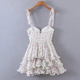 themeisles Summer Women Floral Print Sexy Sling Chiffon Dress Ladies Sweet Ruffle Holiday Party Short Dress Chic Vestido