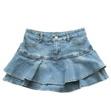 themeisles Ruffle Pleated Skirts Womens Summer Low Waist A Line Y2K Denim Skirt Sexy Mini Short Skirts Women Sex Jeans Woman Skirts