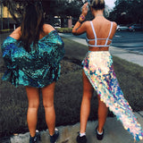 Shiny Big Sequins High Split Lace Up Sexy Women Skirts Summer Fashion Patchwork Skinny Rave Festival Performance Skirt