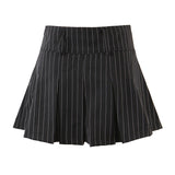 themeisles New Spring Summer Chic Vintage Preppy Style Striped High-Waist Pleated Mini Skirt Thin Hot Girl A-Line Skirt Women Fashion