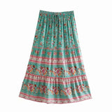 Summer Skirt Women Paisley Floral Print Skirts Casual Vintage A-Line Beach Skirt saia Jupe Femme faldas Midi Skirts