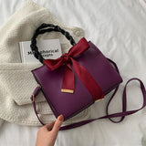 themeisles  BACK TO COLLEGE    New Casual Solid Color Square Handbags For Women Fashion High Capacity Pu Leather Female Shoulder Bag Bow Ladies Crossbody Bag