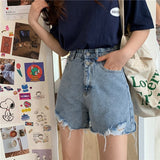 themeisles Denim Shorts Women Pockets Teens Streetwear Korean Vintage High Waisted Ins Ladies Trouser Summer Chic Stylish All-match Simple