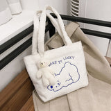 themeisles  Women's Bag New Plush Tote Bag For Women  Cartoon Embroidery Handbag Women Shoulder Bag Shopper Bag Winter Bags Bolsa Mujer