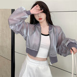 themeisles Jackets Women Cropped Thin Summer Zipper Pure Color Cool Simple Outwear Sun Protection Outdoor Fashion Ladies Leisure Popular