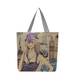 themeisles  Fashion Folding Women Big Size Handbag Tote Ladies Casual Flower Printing Canvas Graffiti Shoulder Bag Beach Bolsa Feminina