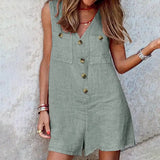 themeisles Summer Jumpsuits Women V Neck Sleeveless Rompers Stylish Short Playsuits Casual Solid Loose Beach Overalls Oversized