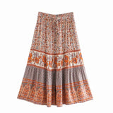 Summer Skirt Women Paisley Floral Print Skirts Casual Vintage A-Line Beach Skirt saia Jupe Femme faldas Midi Skirts