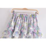 Sweet Floral Print Ruffle Skirt Women Elastic High Waist Mini Jupe Femme Holiday Summer Boho Beach Casual faldas