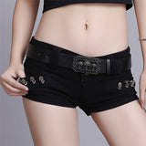 Summer Hot Girls Japanese Harajuku Punk Skull Low Waisted Lace-up White Thin Denim Shorts Goth Rock Sexy Women Shorts