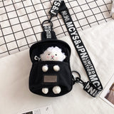 themeisles Cute Plush Toy Inside Chest Bag For Women Casual Canvas Bag Women Crossbody Bags Letter Print Strap Shoulder Bag Women Bolso Sac